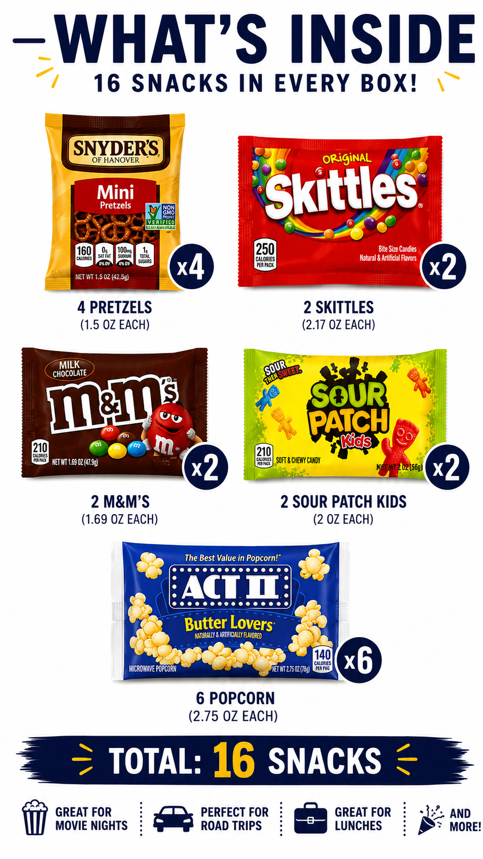 Movie Night Snack Box – Sweet & Salty Variety Pack (16 Count)